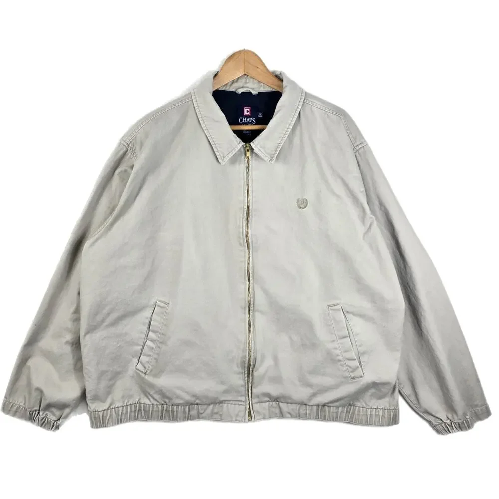 Vintage Chaps Ralph Lauren Beige Khaki Bomber Jacket Size XL 90s Phone Pocket